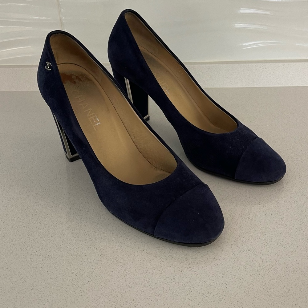 CHANEL - Blue Suede Heels - Size 41 / 9.5